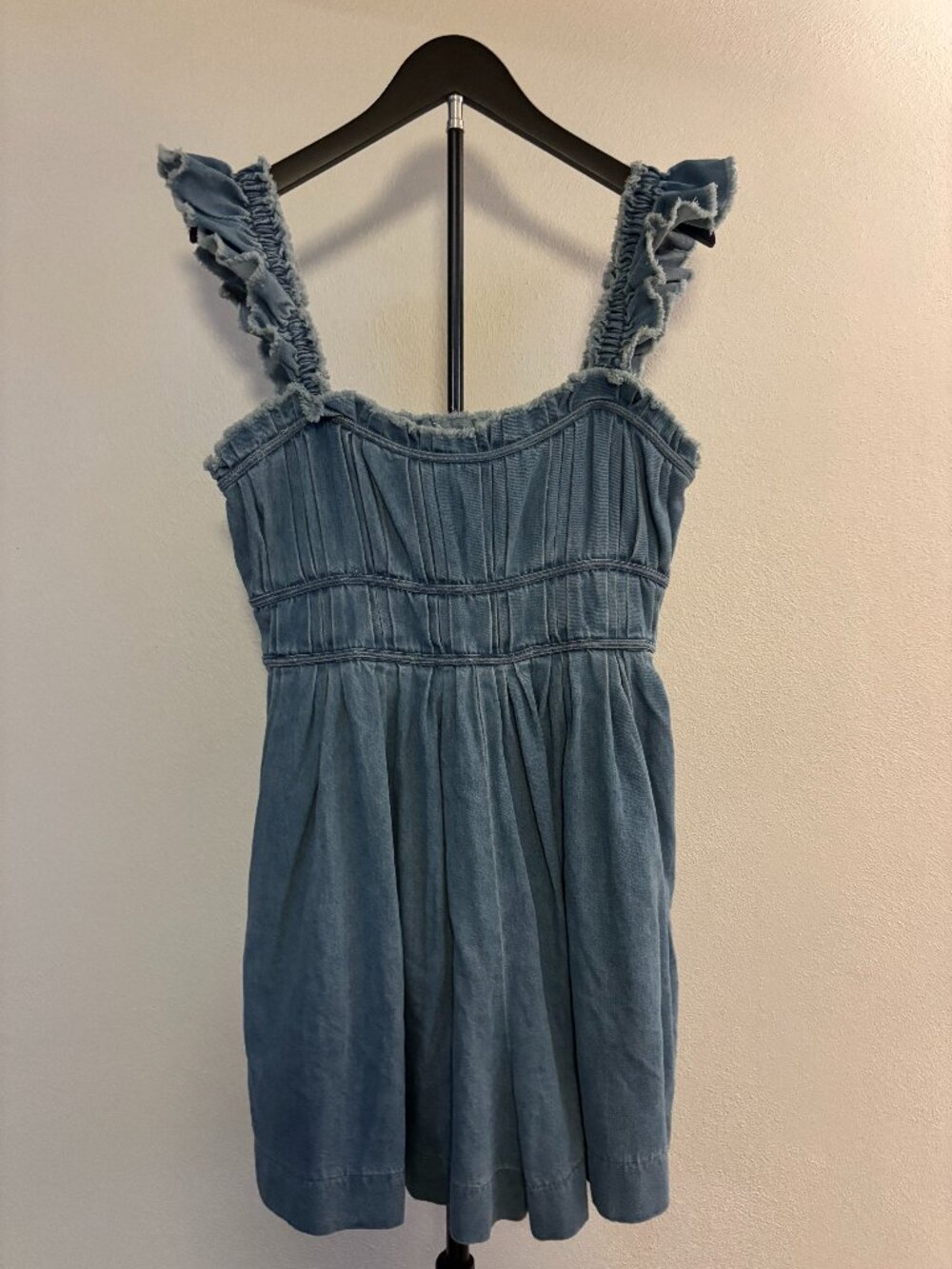 Peach Love denim short romper size large